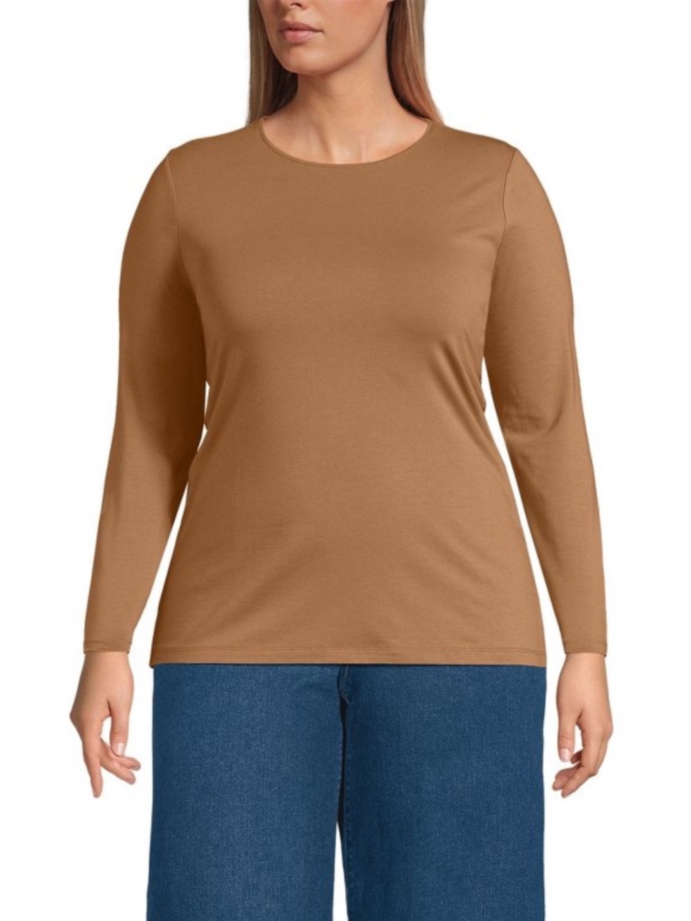 *NWT* Lands' End Supima Cotton L/S Crew Neck Top-Camel-1X